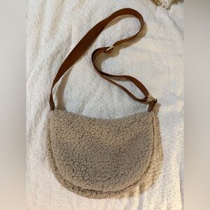 J Jill Sherpa Crescent Sling Shoulder Bag Tan Crossbody Adjustable Strap